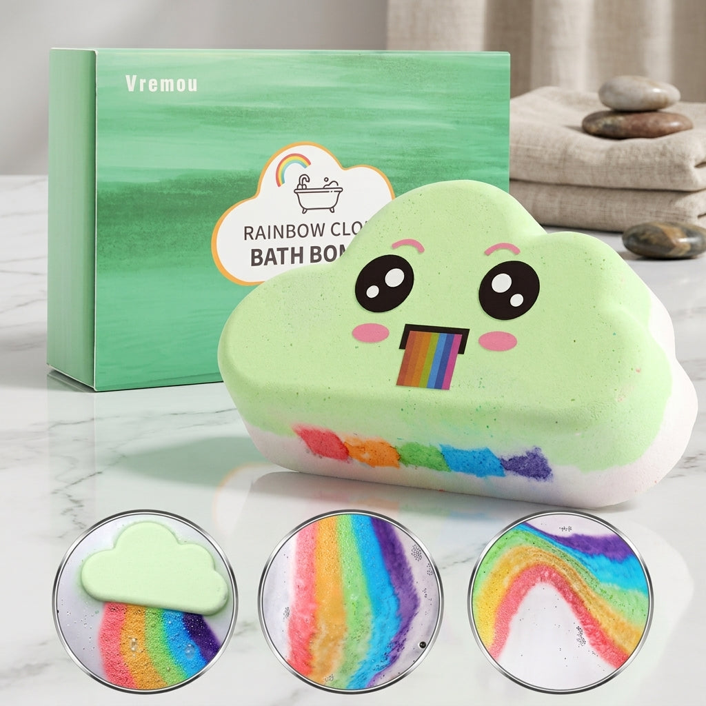 Rainbow Cloud Bath Bombs Gift Set | Organic Handmade Bubble Bath Fizzies for Kids & Girls | Natural Moisturizing Bath Toys