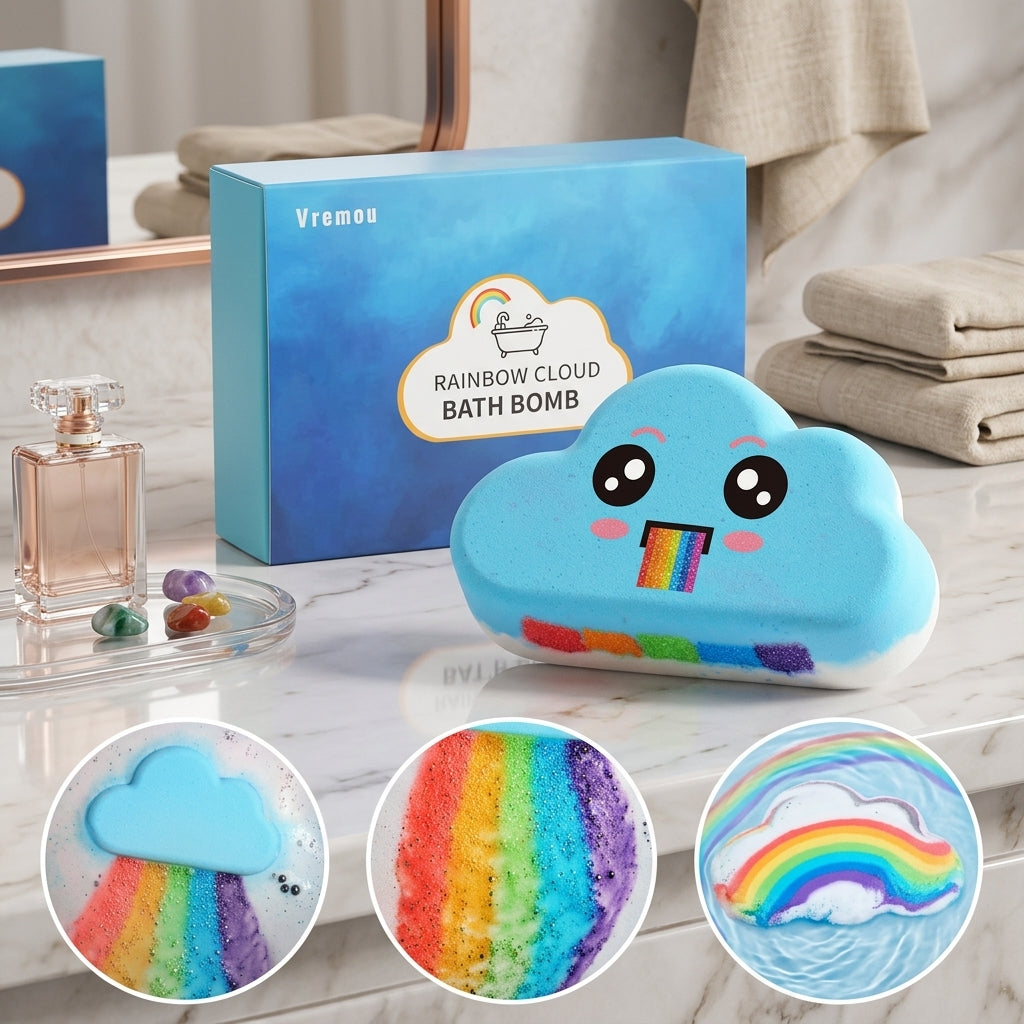 Rainbow Cloud Bath Bombs Gift Set | Organic Handmade Bubble Bath Fizzies for Kids & Girls | Natural Moisturizing Bath Toys