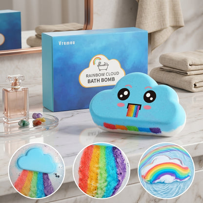 Rainbow Cloud Bath Bombs Gift Set | Organic Handmade Bubble Bath Fizzies for Kids & Girls | Natural Moisturizing Bath Toys