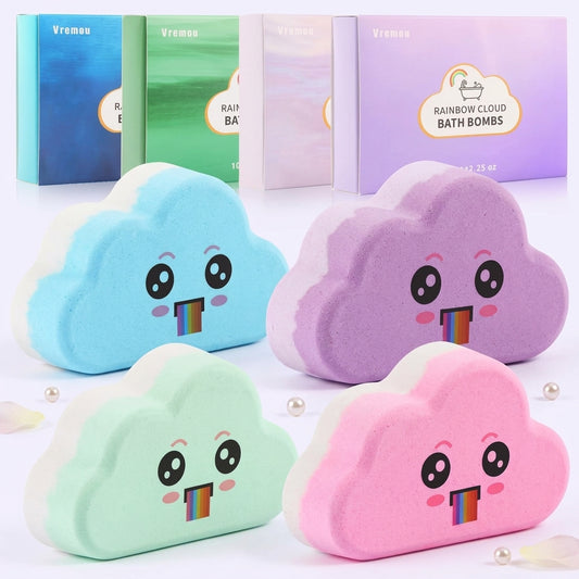 Rainbow Cloud Bath Bombs Gift Set | Organic Handmade Bubble Bath Fizzies for Kids & Girls | Natural Moisturizing Bath Toys