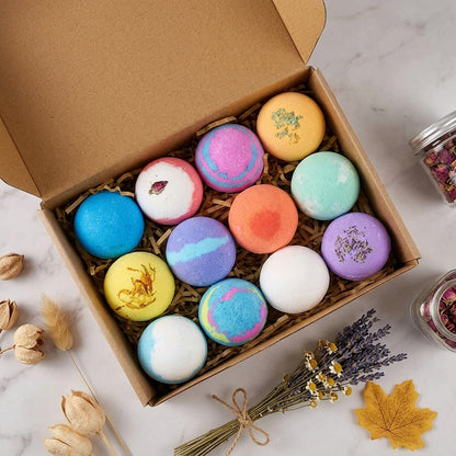 12 Pcs Natural Sea Salt Bath Bomb Set – Deep Relaxation, Skin Softening & Aromatherapy Foot Spa Kit