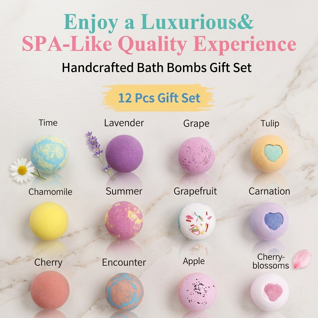 12 Pack Organic Bath Bomb Gift Set – Handmade Natural Aromatherapy Bubble Baths | Relaxing Home Spa Kit for Women & Men
