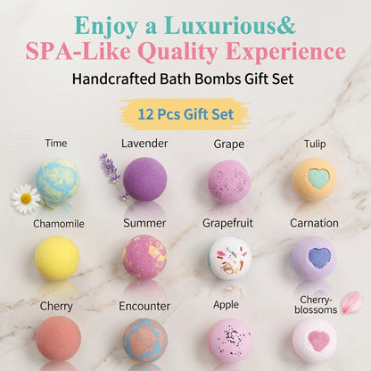12 Pack Organic Bath Bomb Gift Set – Handmade Natural Aromatherapy Bubble Baths | Relaxing Home Spa Kit for Women & Men