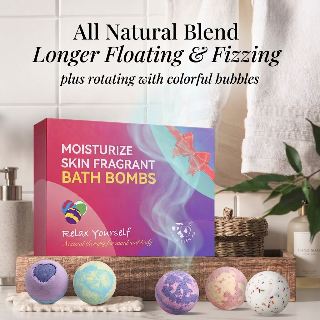 12 Pack Organic Bath Bomb Gift Set – Handmade Natural Aromatherapy Bubble Baths | Relaxing Home Spa Kit for Women & Men