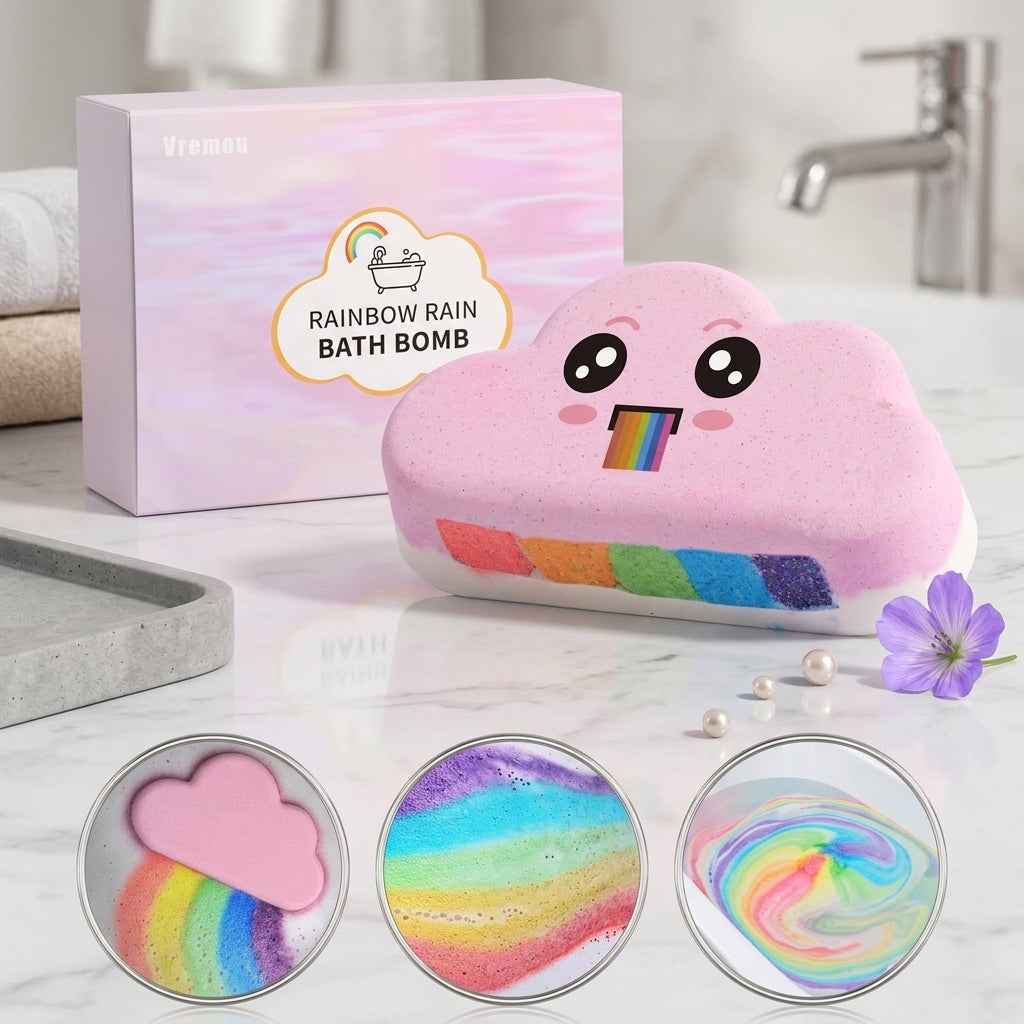 Rainbow Cloud Bath Bombs Gift Set | Organic Handmade Bubble Bath Fizzies for Kids & Girls | Natural Moisturizing Bath Toys