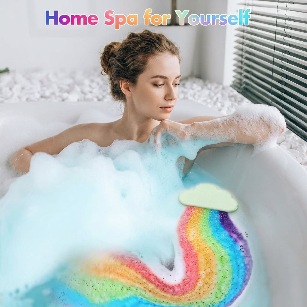 Rainbow Cloud Bath Bombs Gift Set | Organic Handmade Bubble Bath Fizzies for Kids & Girls | Natural Moisturizing Bath Toys