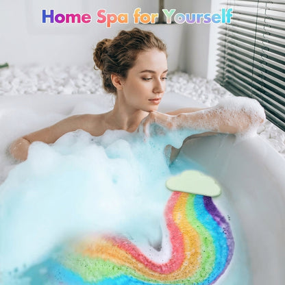 Rainbow Cloud Bath Bombs Gift Set | Organic Handmade Bubble Bath Fizzies for Kids & Girls | Natural Moisturizing Bath Toys