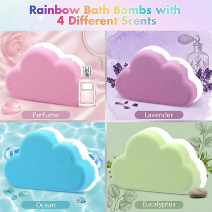 Rainbow Cloud Bath Bombs Gift Set | Organic Handmade Bubble Bath Fizzies for Kids & Girls | Natural Moisturizing Bath Toys