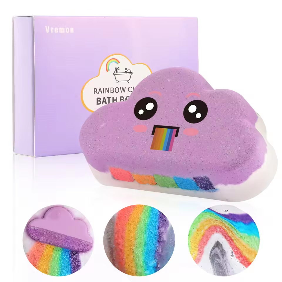 Rainbow Cloud Bath Bombs Gift Set | Organic Handmade Bubble Bath Fizzies for Kids & Girls | Natural Moisturizing Bath Toys