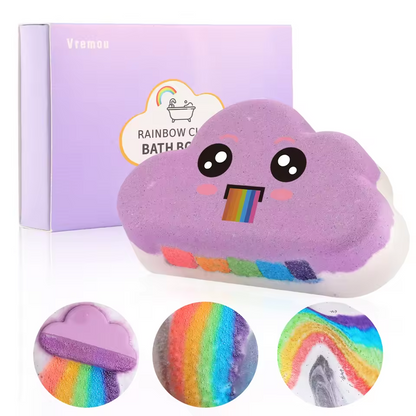 Rainbow Cloud Bath Bombs Gift Set | Organic Handmade Bubble Bath Fizzies for Kids & Girls | Natural Moisturizing Bath Toys