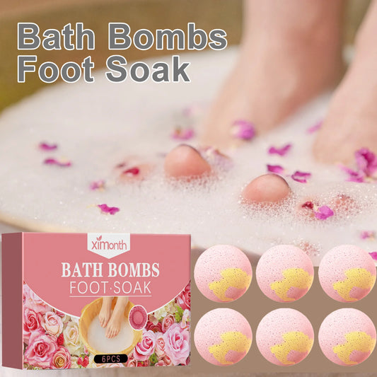 Rose foot spa bath tablets fizzing in warm water with rose petals - Luxesel